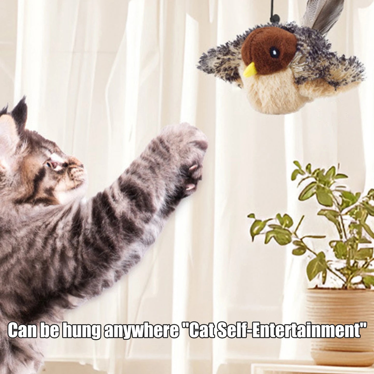 Flappy Bird Cat Toy Cute Flapping Wings Bird Toy for Cats Interactive Kitten Exercise Toy Touch Activated Catnip Toys Sandpiper