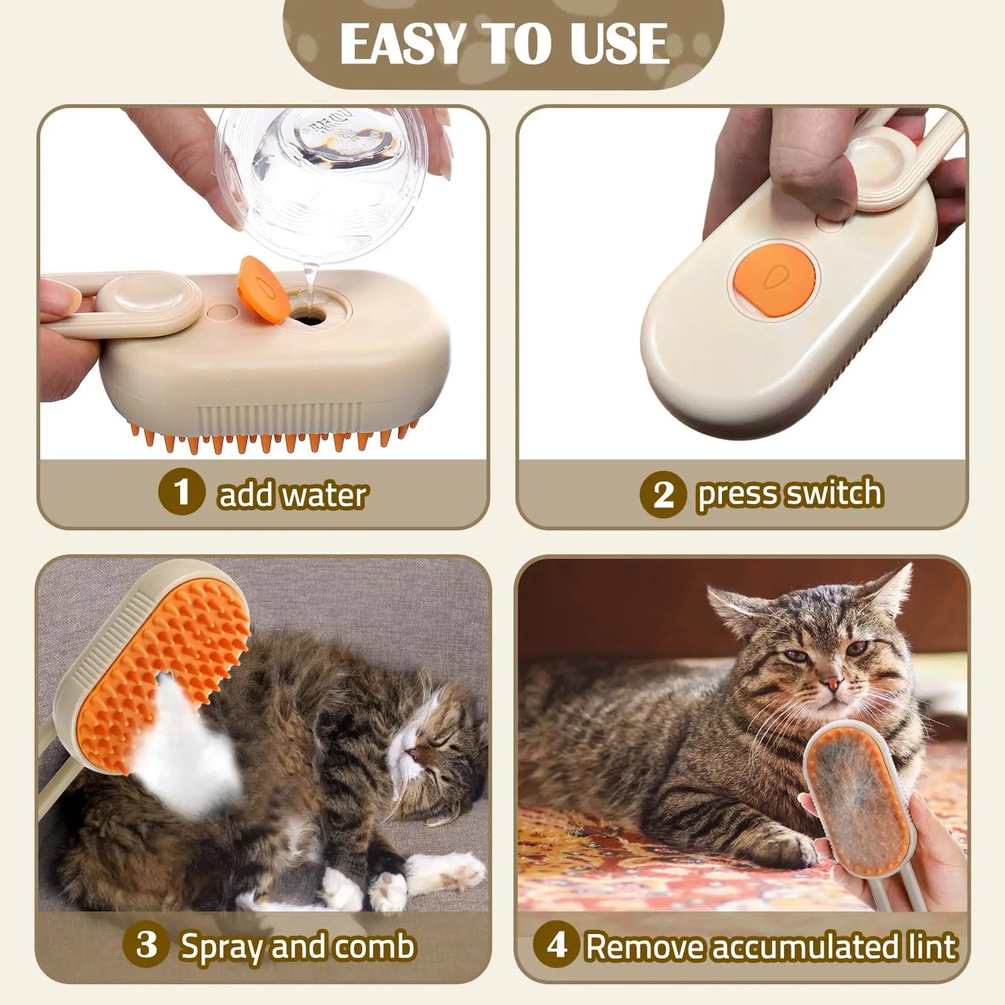 3-in-1 Steam Brush – Grooming Comb with Spray & Massage