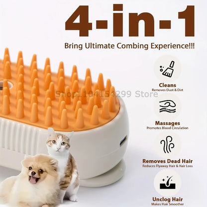 3 in 1 Pet Electric Steam Brush Cat and Dog Cleaning Spray Massage Grooming Comb Retractable Handle Pet Hair Removal BeautyBrush